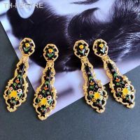 【hot】♂  French Gold Colorful Enamel Flower2023 New Clip on Earrings Non Pierced Earings Jewelry