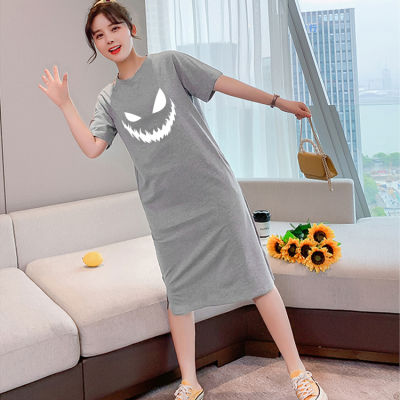 เดรสยาวเสื้อยืดแฟชั่นผู้หญิงสไตล์เกาหลี คอกลมแขนสั้น เนื้อผ้ายืดหยุ่นดี แนวหวานสดวัยรุ่นน่ารักQ39(จัดส่งโดยKerry)