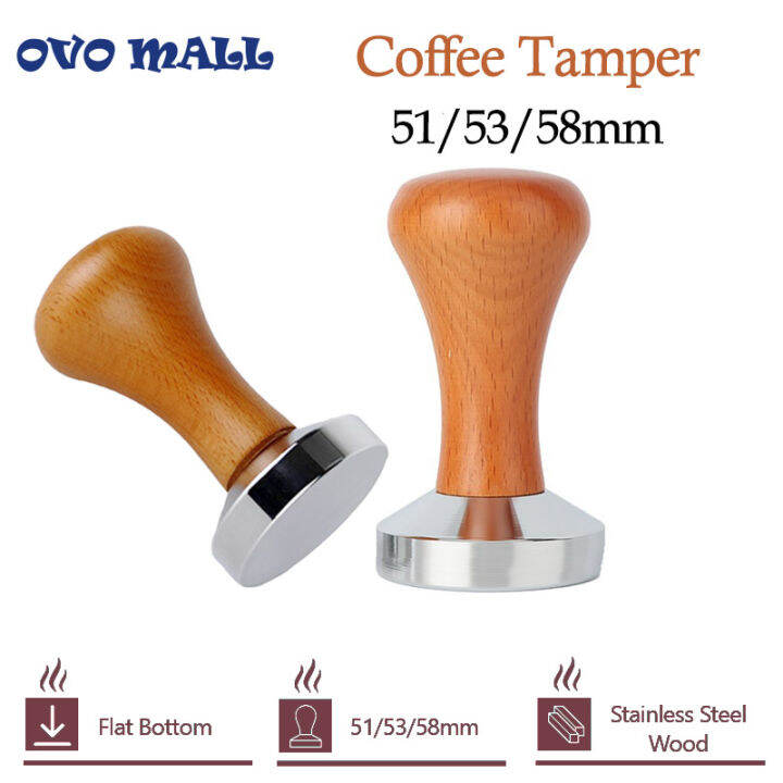 51mm/53mm/58mm Coffee Tamper Espresso Flat Tamper Wooden Handle