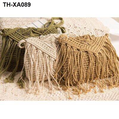 ► ใหม่ Tassel Messenger Shoulder Cotton Woven Beach