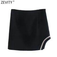 Zevity New Women High Street Rhinestone Appliques Asymmetric Mini Skirt Faldas Mujer Lady Chic Side Zipper Slim Vestidos QUN944