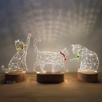 3d solid wood cat night light gift usb gift Korean style home Tanabata Valentines Day wholesale