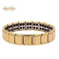 Hapiship สร้อยข้อมือสุขภาพแม่เหล็กแมกนีติก เม็ดใหญ่ทุกข้อ สีทอง ขนาด 13 mm Magnetic Stainless Steel Bracelet