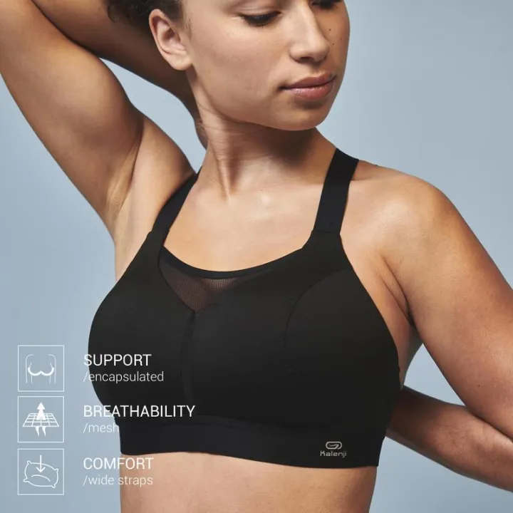 สปอร์ตบราใส่วิ่งของคาเลนจิ KALENJI แบบมีคัพปรับได้ (สีดำ) COMFORT RUNNING BRA BLACK Lazada.co.th
