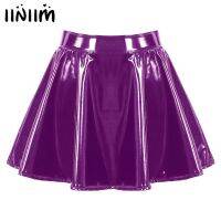 ☍ R6ZSYO MALL Womens Patent Leather Flared Miniskirt Performance Invisible Skirts Clubwear Costume