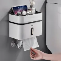 ่ tissue box toilet paper holder box stick Wall must not drill waterproof put whole tissue ่ roll style and model pad tissue box tissue box ่ model transparent box paper tissue ่ wall mount toilet paper drill hole box use in bathroom waterproof