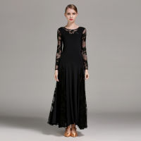 Waltz Ballroom Comition Dress Standard Dance Performance Flamenco เครื่องแต่งกายผู้หญิง Elegant เย็บปักถักร้อยแขนยาว Skirt