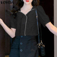 (จัดส่งฟรี)Fancystyle VONDA เสื้อผู้หญิงคอวีมีระบายทรงหลวม,ร่องกระดุมเสื้อเดินทางเสื้อหนา