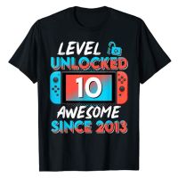 10 Years Old Clothes Level 10 Unlocked Awesome Since 2013 10th Birthday Gaming T-Shirt Gifts Gamer Graphic Tee Top Men Clothing