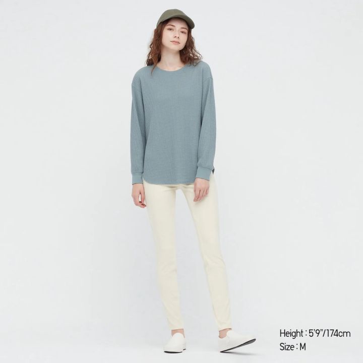 uniqlo-เสื้อแขนยาว-คอกลม-ผ้าถัก-ลายวาฟเฟิล