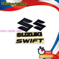 logo S + SUZUKI + SWIFT สีดำด้าน matte black 1 ชุด 4 ชิ้น (ตามรูป) ติดกระจังหน้า สวิฟ หน้า - หลัง และโลโก้ท้าย