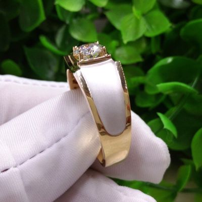 Moissanite แหวนแฟชั่นสองสี ทองคำขาว 18K แบบเรียบ สไตล์ยุโรปและอเมริกา