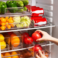 Refrigerator Organizer Bins Stackable Fridge Food Grade Storage Box with Handle Clear Plastic Pantry Food Freezer Organizer Tool