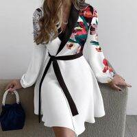 [Free ship] Cross-border trendy womens and foreign trade autumn temperament one-piece matching tie dress spot