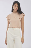 ESPADA เสื้อเบลาส์คอจีนแต่งระบาย ผู้หญิง | Mandarin Collar Blouse with Ruffle Detail | 1009