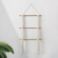 Boho Style Wooden Sticks Macrame Toilet Paper Holder for Bedroom for Family Towel Rack Woven Cotton Rope Storage Holder Bathroom Counter Storage