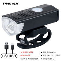 PHMAX ไฟจักรยานชาร์จ USB 300 Lumens ไฟหน้า LED,ไฟหน้าไฟจักรยานไฟท้ายจักรยานไฟฉายเตือน