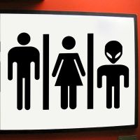 Creative Male and female and alien toilet signs wall sticker for bathroom decoration Mural Decals wallpaper PVC Funny stickers