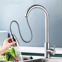 Brushed Kitchen Faucet Single Hole Pull Out Spout Kitchen Sink Faucet Washbasin Stretchable Mixer Tap Stream Sprayer Head