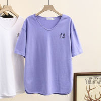 Plus Size Tshirt Women Tops Fashion Loose Short Sleeve V Neck Tee Korean Style Summer Casual Purple T Shirt