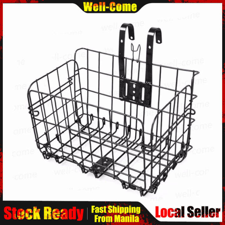 (Bold version) Foldable Metal Wire Basket for Bike Front Bag Rear
