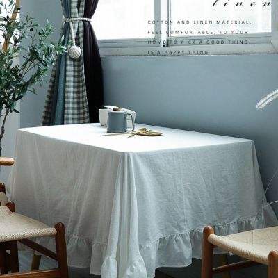 （HOT)ins ผ้าปูโต๊ะสไตล์ฝรั่งเศสย้อนยุคจีบฝ้ายจีบสาวหัวใจสีขาวบริสุทธิ์โฮมสเตย์ห้องนั่งเล่นโต๊ะกลมผ้าคลุม