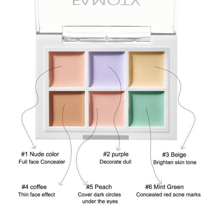 ครีมคอนซีลเลอร์แบบมืออาชีพ6สีบรอนเซอร์สีม่วงคอนทัวร์กันน้ำชุ่มชื้นปกปิดรอยคล้ำพาเลทสำหรับแต่งหน้าใบหน้า