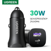 UGREEN USB C Car Charger 30W Quick Charge4.0 PD3.0 SCP 5A Fast Charging สำหรับ 14 13 Samsung Xiaomi USB C Car Charger