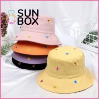 SUN BOX ครีมกันแดดกลางแจ้ง พกพาสะดวก ป้องกันรังสียูวี ปักดอกไม้ พับเก็บได้ หมวกชาวประมง หมวกชายหาด หมวกทรงถัง หมวกกันแดด