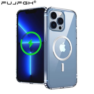 【NEW Popular】โปร่งใสสำหรับ Magsafe Magnetic Wireless Charging Case สำหรับ iPhone 14 12 11 13 Pro Max Mini XR Xs 7 8 Plus SE ฝาครอบอะคริลิคแข็ง