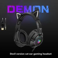 Wireless Headphones Headset Gamer Black Cat Ear Headst Cute With Micr RGB Gaming Ergonomic Design PC Laptop Game Headset