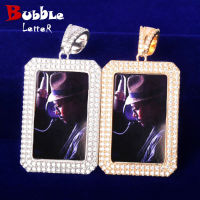 Solid Rectangular Memory Picture Necklace &amp; Pendant Solid Back Micro Pave Charm Mens Hip hop Rock Jewelry