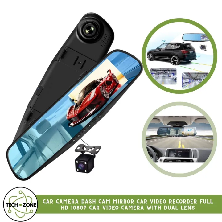 TECHZONECar Camera Dash Cam Mirror Car Video Recorder Full HD 1080P