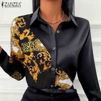 Elegant Women Scarf Floral Printed Shirt Autumn Lapel Neck OL Blouse ZANZEA 2021 Fashion Long Sleeve Patchwork Tops Work Blusas