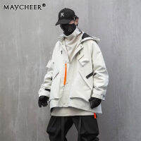 MAYCHEER   แจ็คเก็ตสีทึบมาตรฐานสำหรับผู้ชายแจ็คเก็ตปกตั้งซิปเสื้อแขนยาววรรณกรรมแฟชั่น