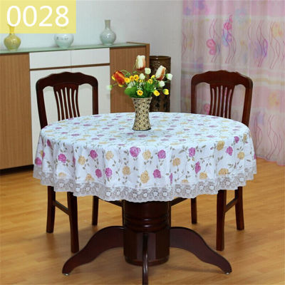 PVC Table Clothes Round Waterproof Plastic Tablecloth White Lace Edge Pastoral Floral Printed Anti-Hot Coffee Table Cover