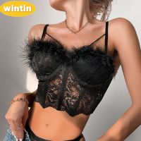 Wintin European and American Independent Station Sexy French Style Lace Fishbone Light Luxury Feather Tassel Pure Desire Vest 10852