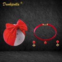 Halloween Encanto Accessories Mirabel Cousin Dolores Girls Red Bow Headband Necklace Golden Heart Ear Clips Earrings No Piercing