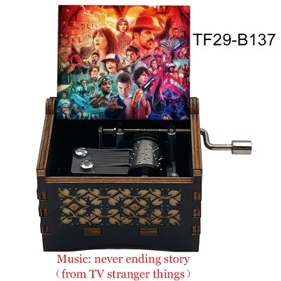 Color print Black Wooden TV Stranger Things Music Never Ending Story Music Box Hand Musical Box Fans New Year Christmas Gift