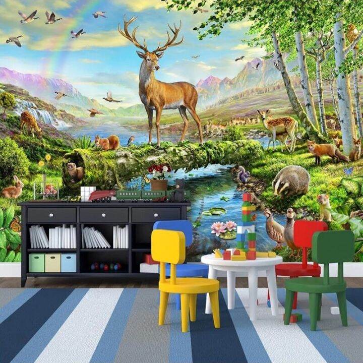 Custom Mural Wallpaper 3d Deer River Animal Forest Landscape Photo Wall