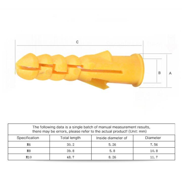 jie-yuan-200ชิ้น-m6-m8ท่อขยายตัวพลาสติกตัวเจาะกำแพงจุดยึดพลาสติกขยายพร้อมชุดสกรูโลหะ