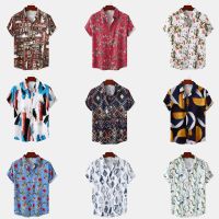 LASGO 2023 new European size mens floral print design European and American style short-sleeved beach vacation shirt men