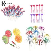 10-100pc Creative Cocktail Toppers Decorative Fruit Toothpicks Crown Fireworks Umbrella Peacock Cocktail Decoration Fruit Stick