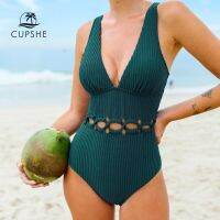 HOT★Cupshe textured cutout V คอ one-piece ชุดว่ายน้ำผู้หญิงสีเขียวเซ็กซี่ backless Monokini ชุดว่ายน้ำ2023ชุดว่ายน้ำ beachwear