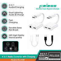 FELESS สายแปลงหูฟังพร้อมชาร์จ ชาร์จไปคุยสายไป 4in1 dual  /Type-c to Type-c+3.5/ Type-c to 3.5 Audio &amp; Charge Adapter เหมาะสำหรับ,HUAWEI/OPPO/VIVO/REALME/