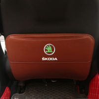 2PCS New Skoda logo Rear seat back Anti-Kick Pad Environmentally friendly leather Anti-dirty protection mat Universal