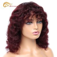 【LZ】☊♛  Short Human Hair Wigs For Women Deep Wave Brazilian Hair Wigs With Bangs Glueless Full Machine Wig Remy Human Hair