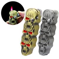 ◙♤♘ Three Ghost Head Knife Machine Windproof Lighter Creative Skull Head Inflatable Lighter Wholesale Smoke Wholesale