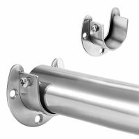 Stainless Steel Clothes Rail Closet Rail Curtain Rod Shower Curtain Closet U-Shaped Rod Closet Pole Sockets Flange End Supports