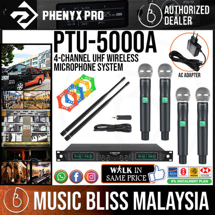 Phenyx Pro PTU5000A 4Channel UHF Wireless Microphone System, with 4x